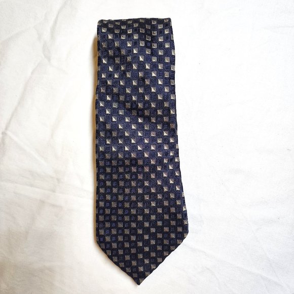 Men's Z Zegna Blue Check Italian Silk Tie - Picture 2 of 6